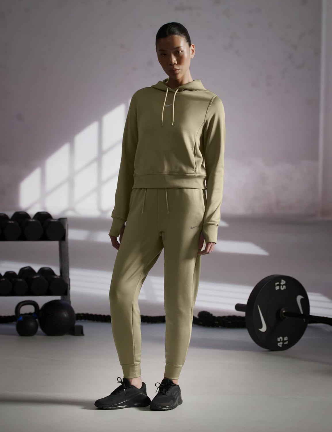 image:imageNike Womens ThermaFit One Pullover HoodieMedium OliveWhite