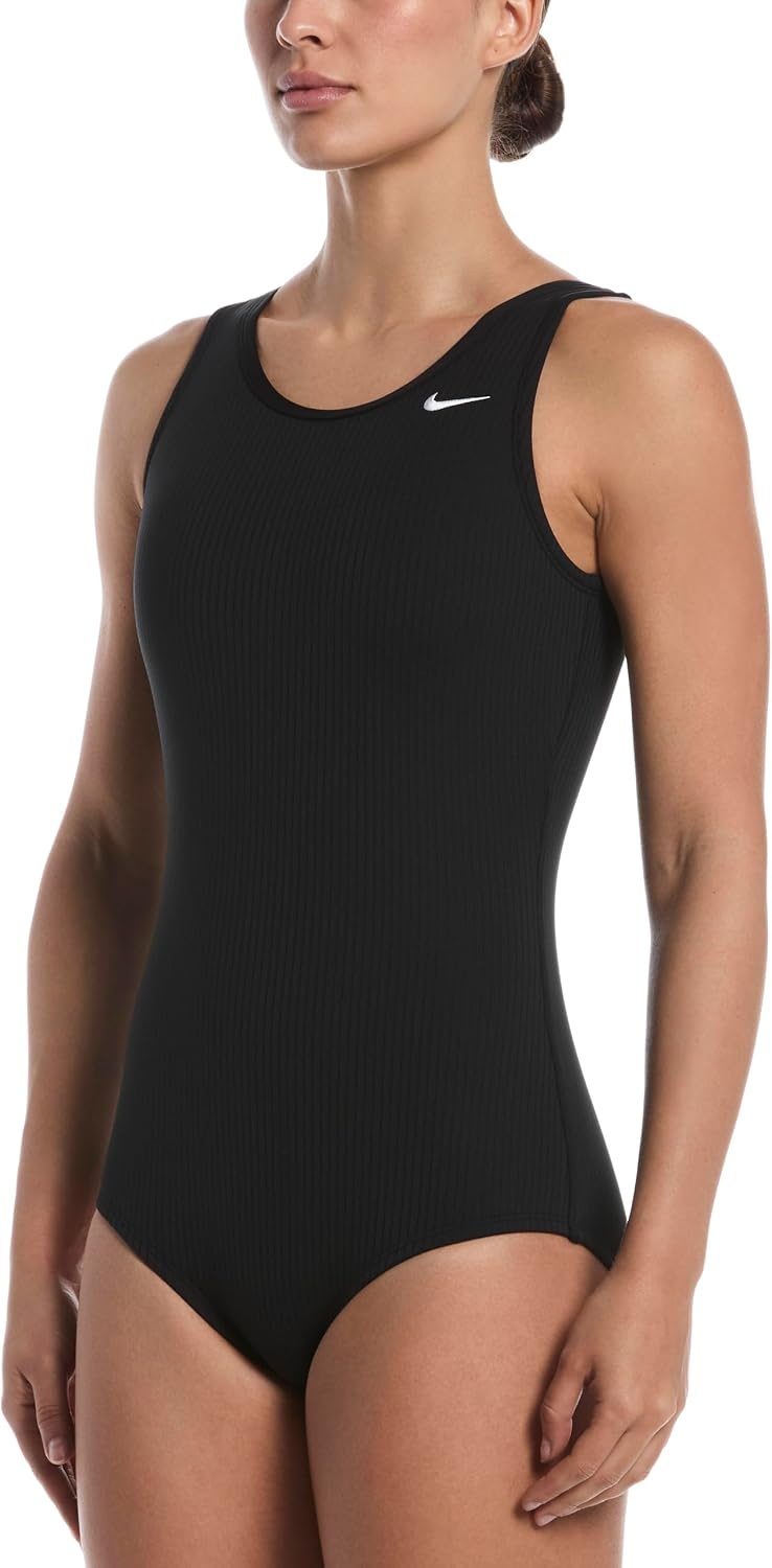 image:imageNike Womens Ribbed Texture UBack Low Leg One PieceBlack