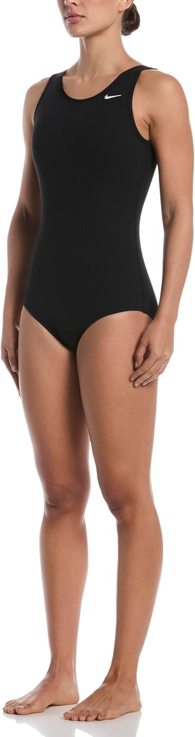 image:imageNike Womens Ribbed Texture UBack Low Leg One PieceBlack