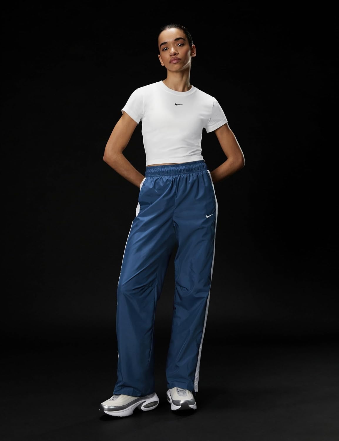 image:imageNike Womens Sportswear Classic MidRise OpenHem PantsMystic NavyWhiteSail