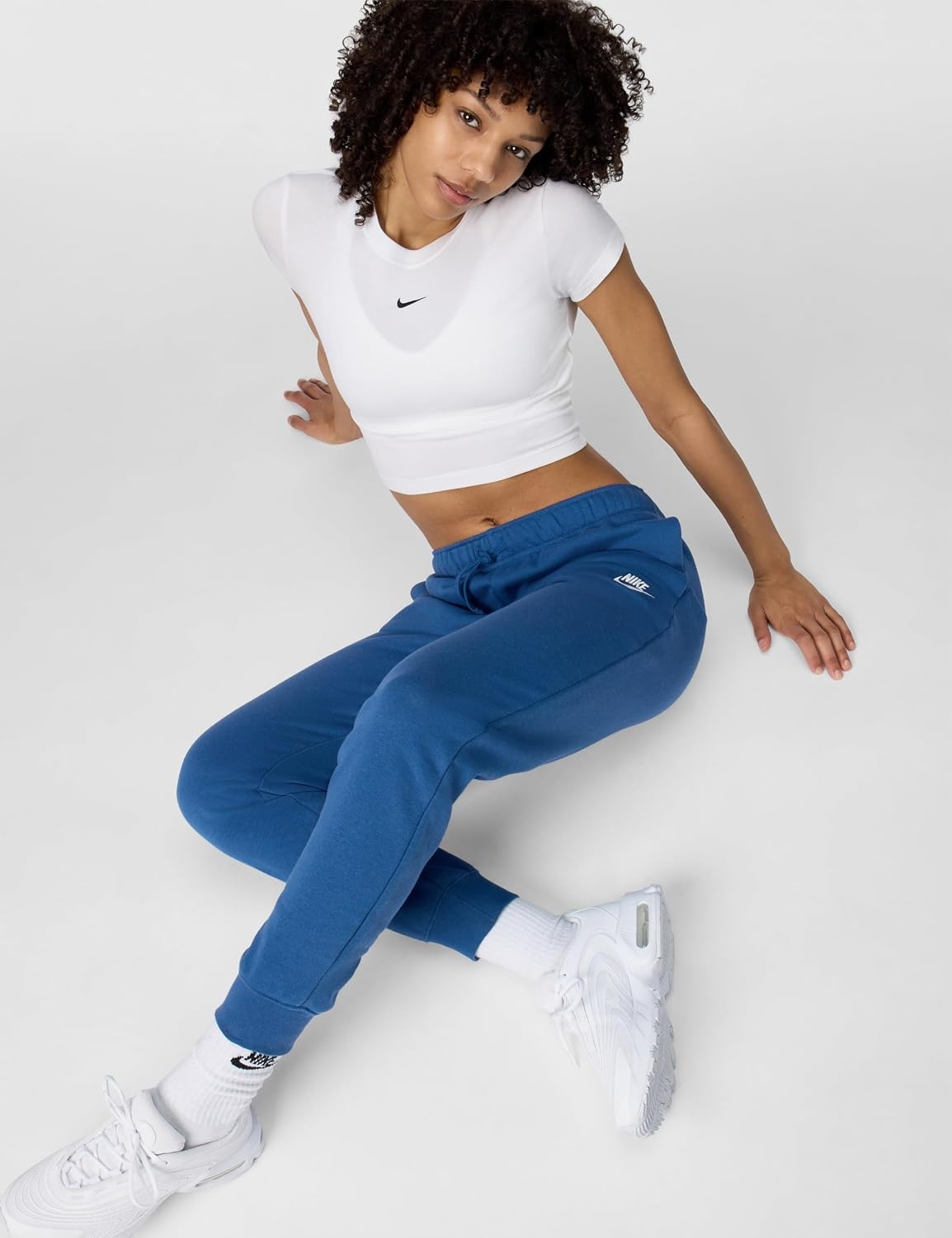 image:imageNike Womens Sportswear Club Fleece MidRise JoggersMystic NavyWhite