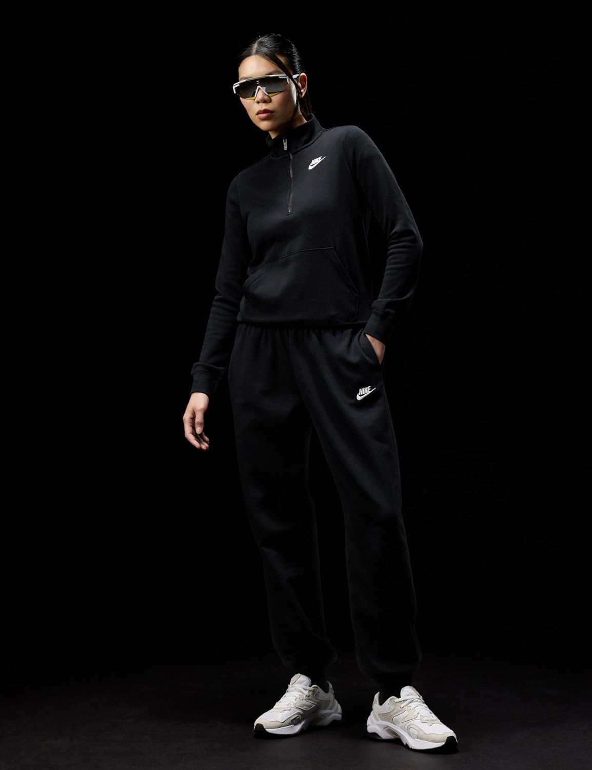 image:imageNike Womens Sportswear Club Fleece MidRise Oversized SweatpantsBlackWhite