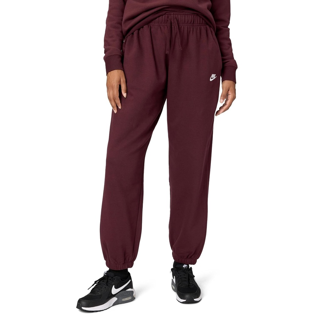 image:imageNike Womens Sportswear Club Fleece MidRise Oversized SweatpantsBurgundy CrushWhite
