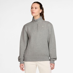 Nike Women’s Studio Fleece Quarter Zip Pullover(Dark Grey Heather/Sail)