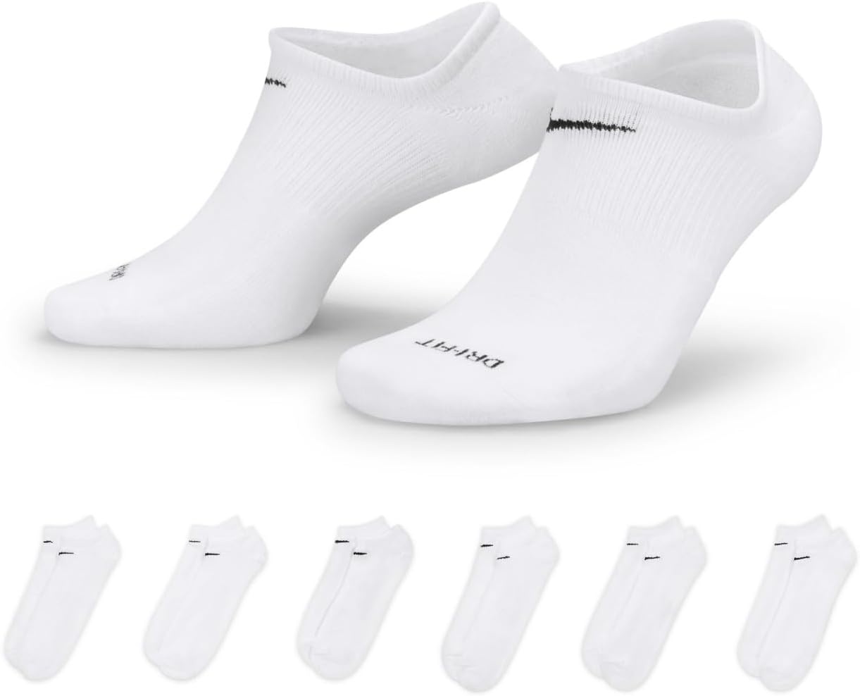 image:imageNike Unisex Adult Everyday Lightweight Training NoShow Socks 6 Pairs Mens and WomensWhiteBlack