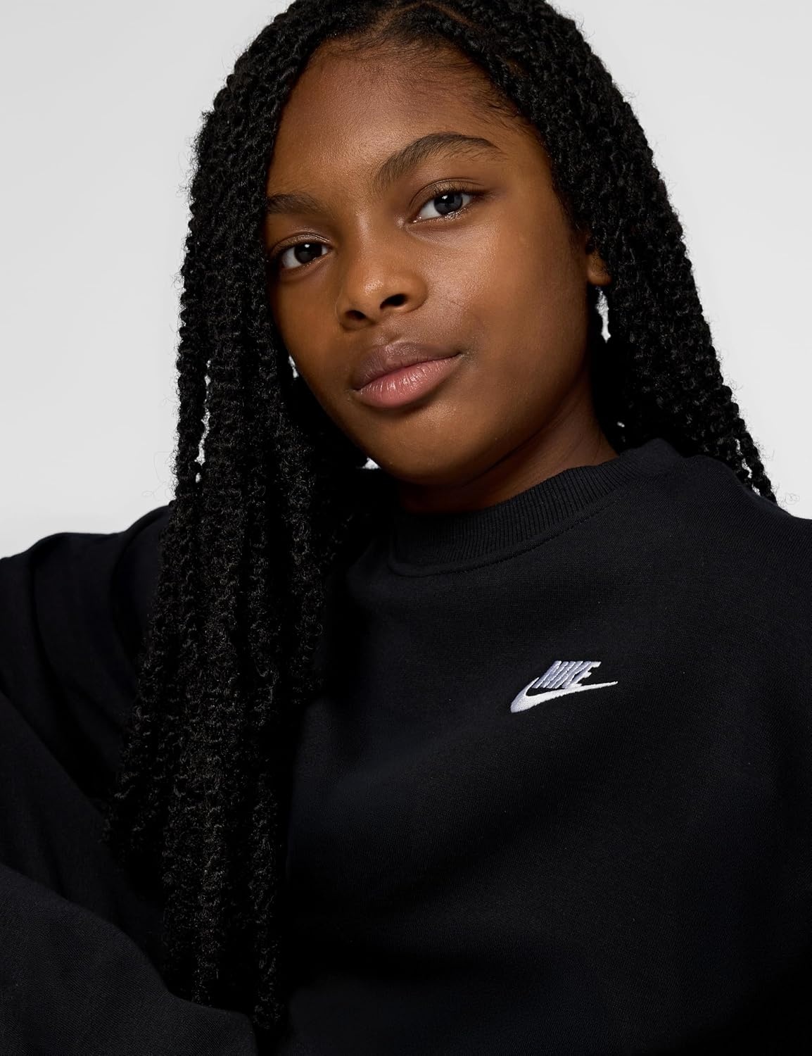image:imageNike Unisex Big Kids Sportswear Club Fleece Oversized Sweatshirt Boys and GirlsBlackWhite
