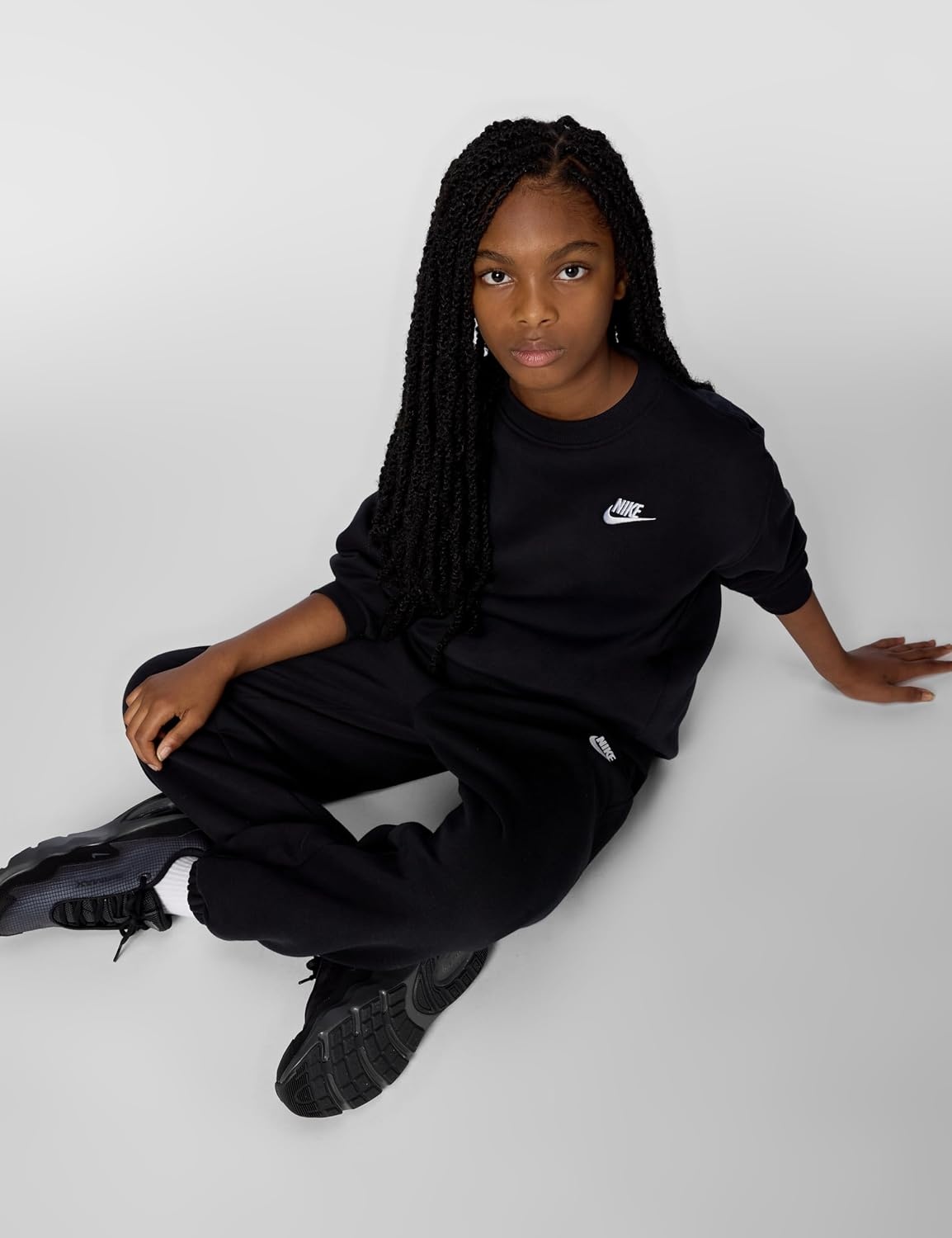 image:imageNike Unisex Big Kids Sportswear Club Fleece Oversized Sweatshirt Boys and GirlsBlackWhite