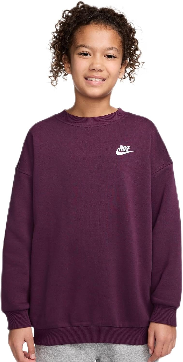 image:imageNike Unisex Big Kids Sportswear Club Fleece Oversized Sweatshirt Boys and GirlsBordeauxWhite