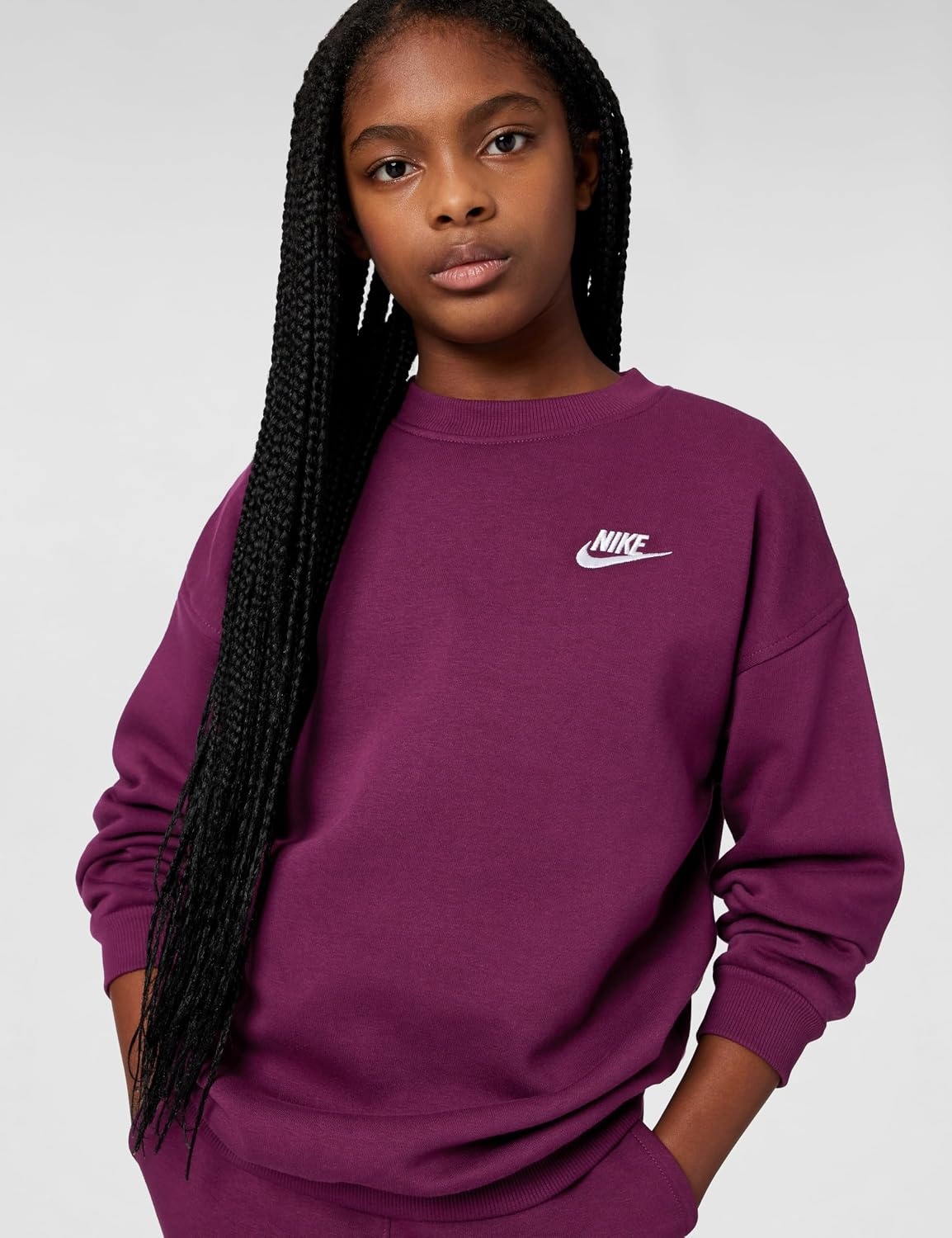 image:imageNike Unisex Big Kids Sportswear Club Fleece Oversized Sweatshirt Boys and GirlsBordeauxWhite