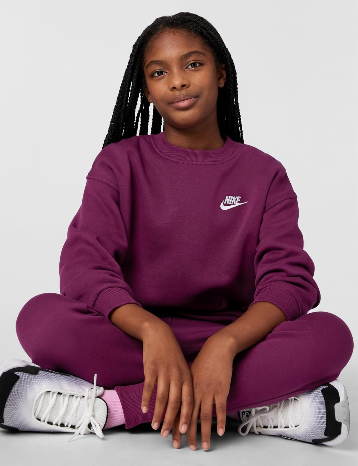 image:imageNike Unisex Big Kids Sportswear Club Fleece Oversized Sweatshirt Boys and GirlsBordeauxWhite