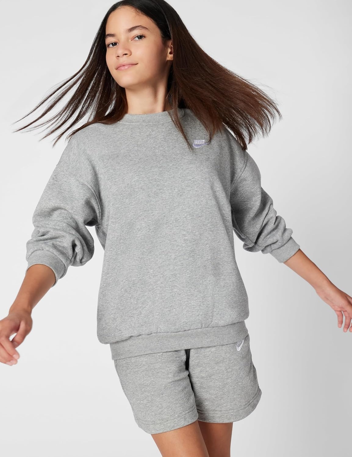 image:imageNike Unisex Big Kids Sportswear Club Fleece Oversized Sweatshirt Boys and GirlsDark Grey HeatherWhite