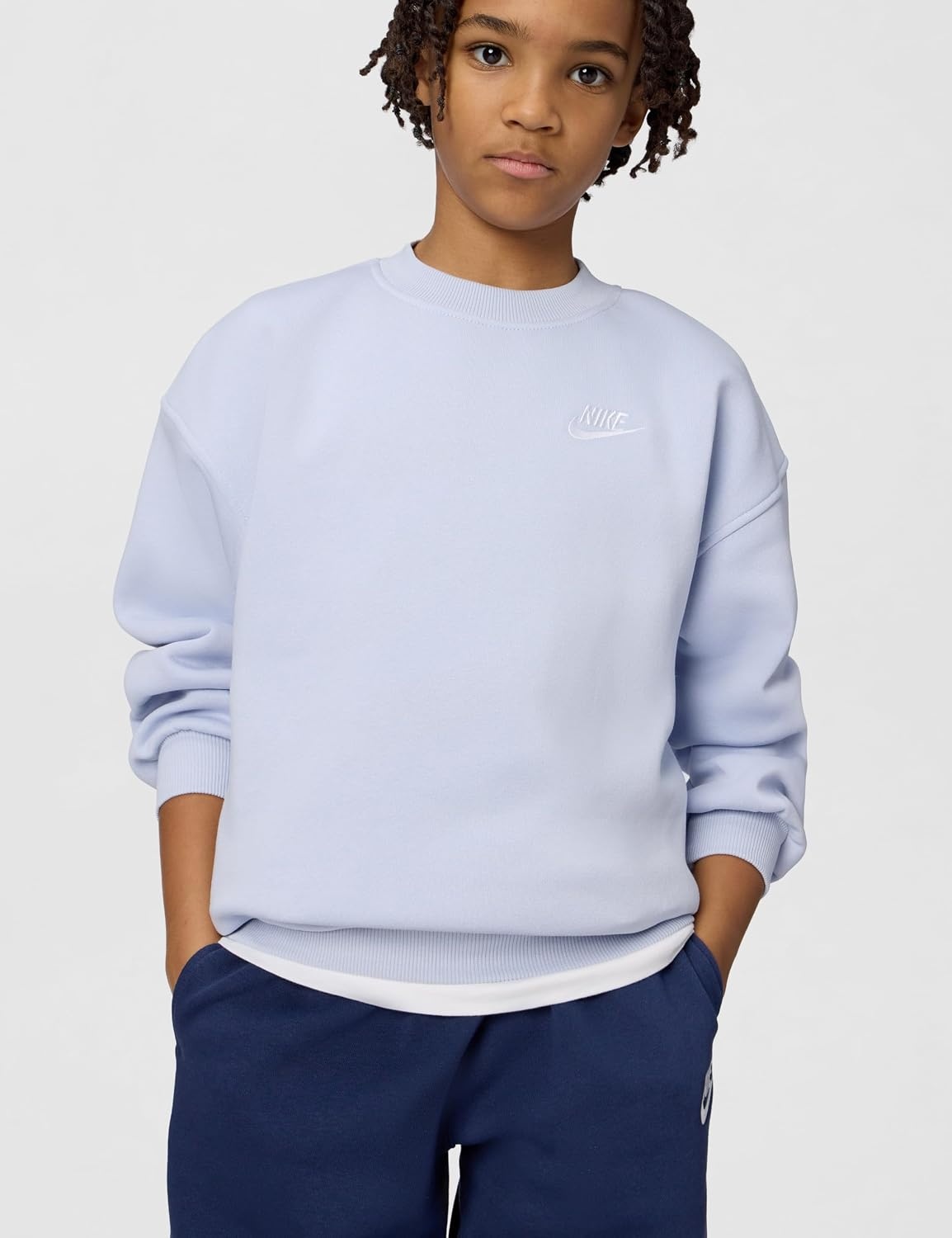 image:imageNike Unisex Big Kids Sportswear Club Fleece Oversized Sweatshirt Boys and GirlsGhostGhostWhite