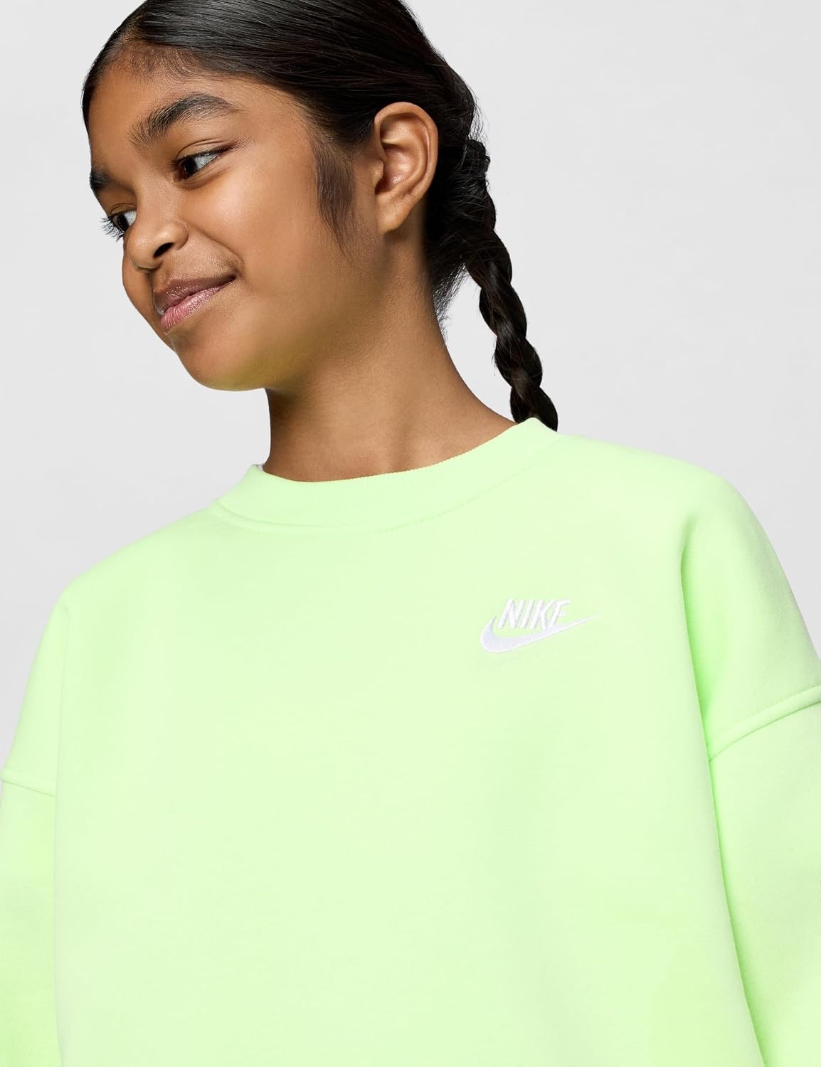 image:imageNike Unisex Big Kids Sportswear Club Fleece Oversized Sweatshirt Boys and GirlsLight Liquid LimeLight Liquid LimeWhite