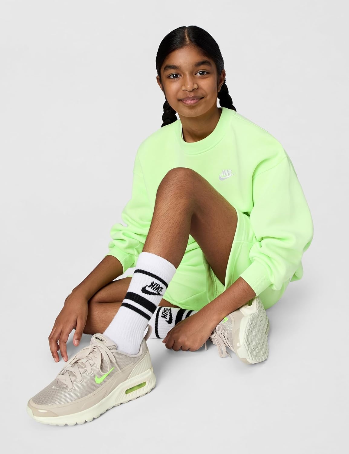 image:imageNike Unisex Big Kids Sportswear Club Fleece Oversized Sweatshirt Boys and GirlsLight Liquid LimeLight Liquid LimeWhite