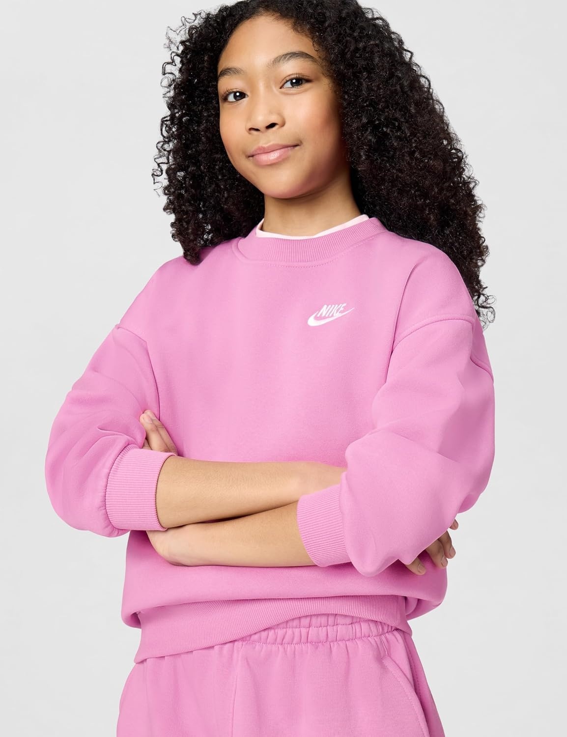 image:imageNike Unisex Big Kids Sportswear Club Fleece Oversized Sweatshirt Boys and GirlsLight MagentaLight MagentaWhite