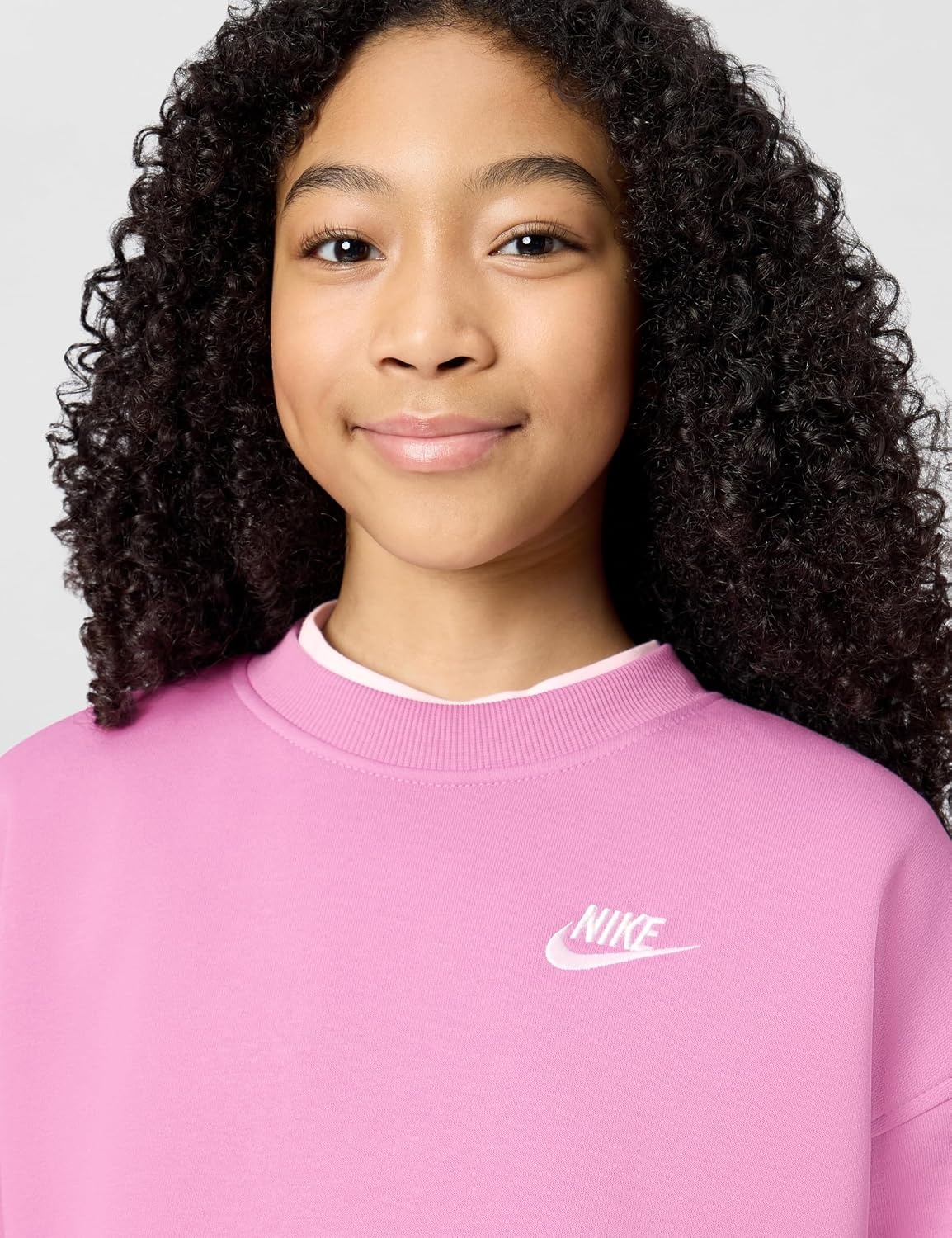 image:imageNike Unisex Big Kids Sportswear Club Fleece Oversized Sweatshirt Boys and GirlsLight MagentaLight MagentaWhite