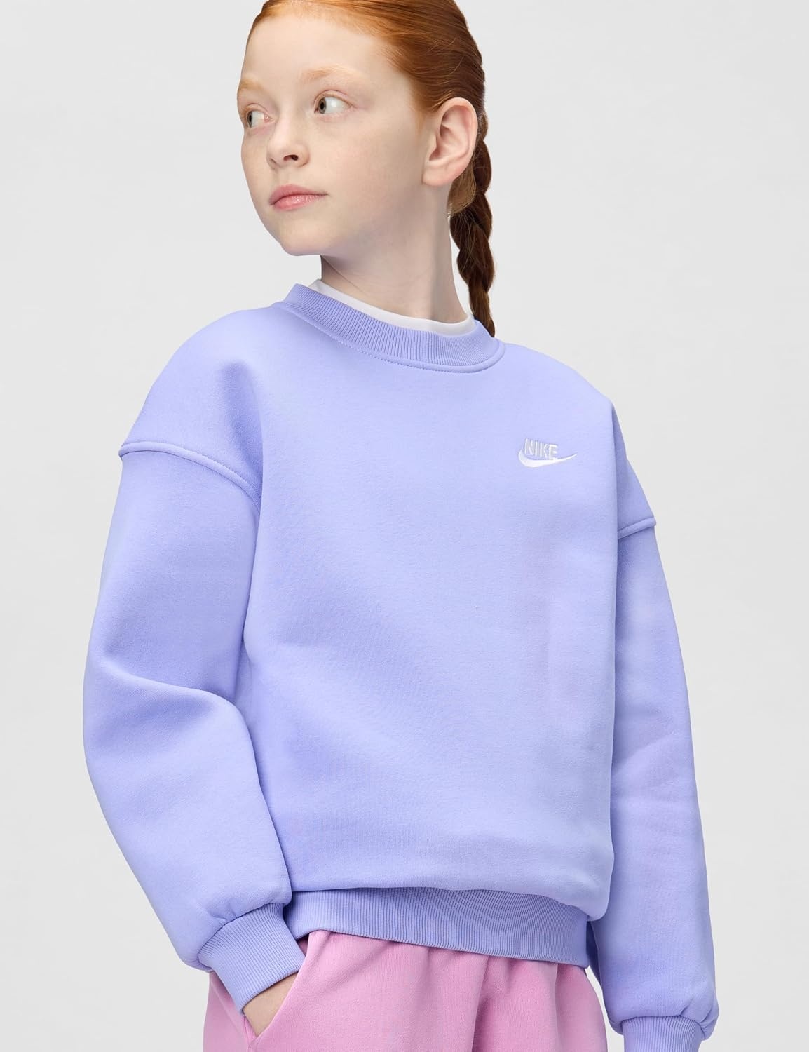 image:imageNike Unisex Big Kids Sportswear Club Fleece Oversized Sweatshirt Boys and GirlsLight ThistleLight ThistleWhite