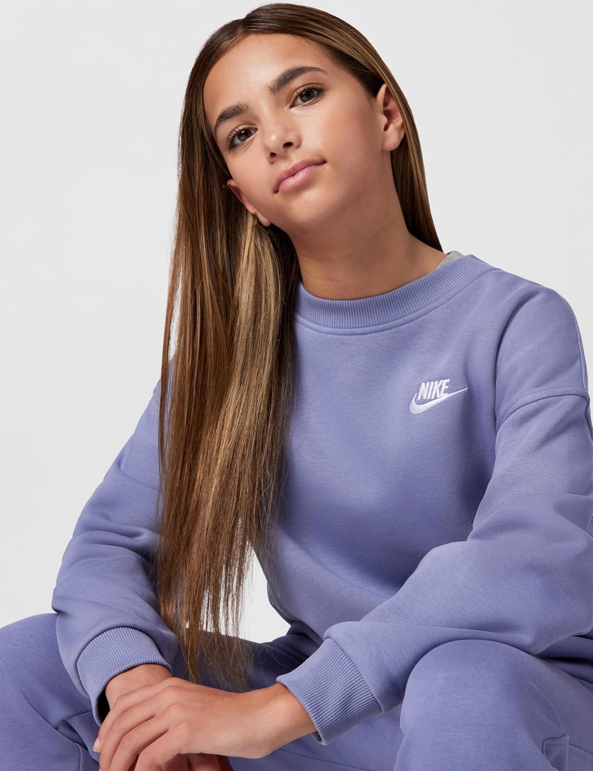 image:imageNike Unisex Big Kids Sportswear Club Fleece Oversized Sweatshirt Boys and GirlsWorld IndigoWhite