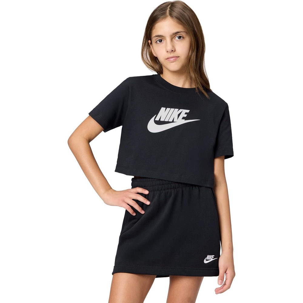 image:imageNike Girls Sportswear Cropped TShirt Large Swoosh LogoBlack
