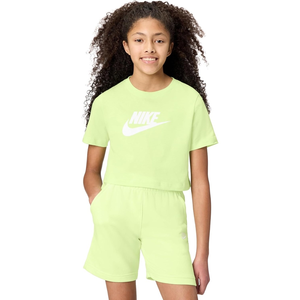image:imageNike Girls Sportswear Cropped TShirt Large Swoosh LogoLight Liquid Lime