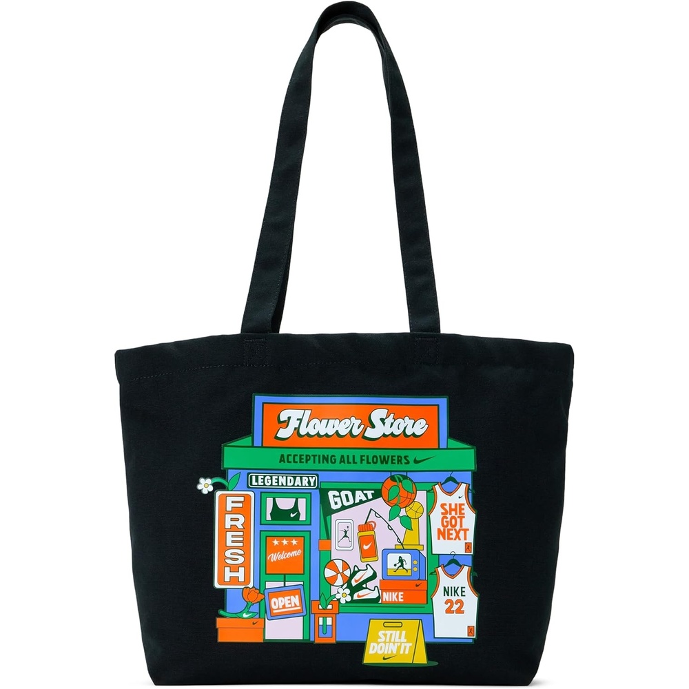 image:imageNike Unisex Adult Classics Heritage Flower Store Tote Bag Mens and WomensBlackStadium GreenWhite
