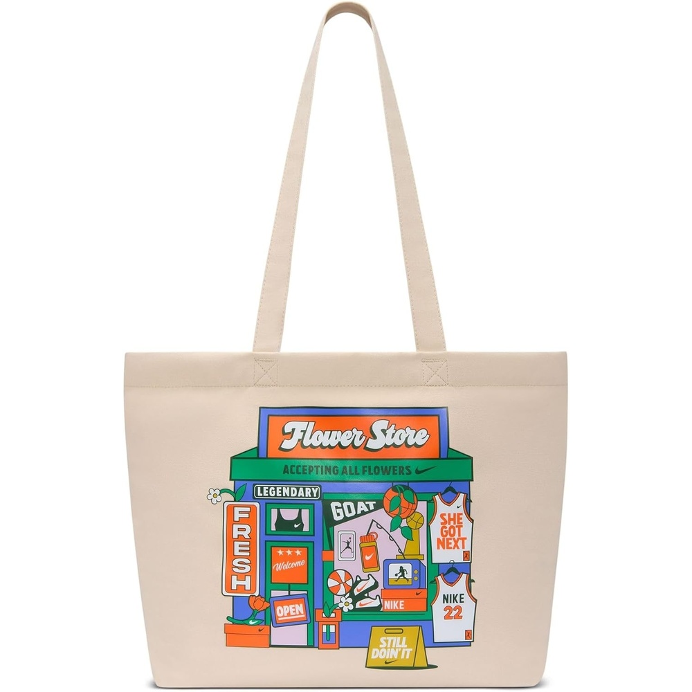 image:imageNike Unisex Adult Classics Heritage Flower Store Tote Bag Mens and WomensOatmealSafety OrangeWhite