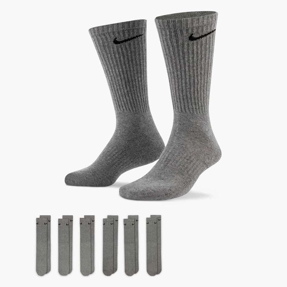 image:imageNike Unisex Adult Everyday Cushioned Training Crew Socks 6Pack Mens and WomensCarbon HeatherBlack