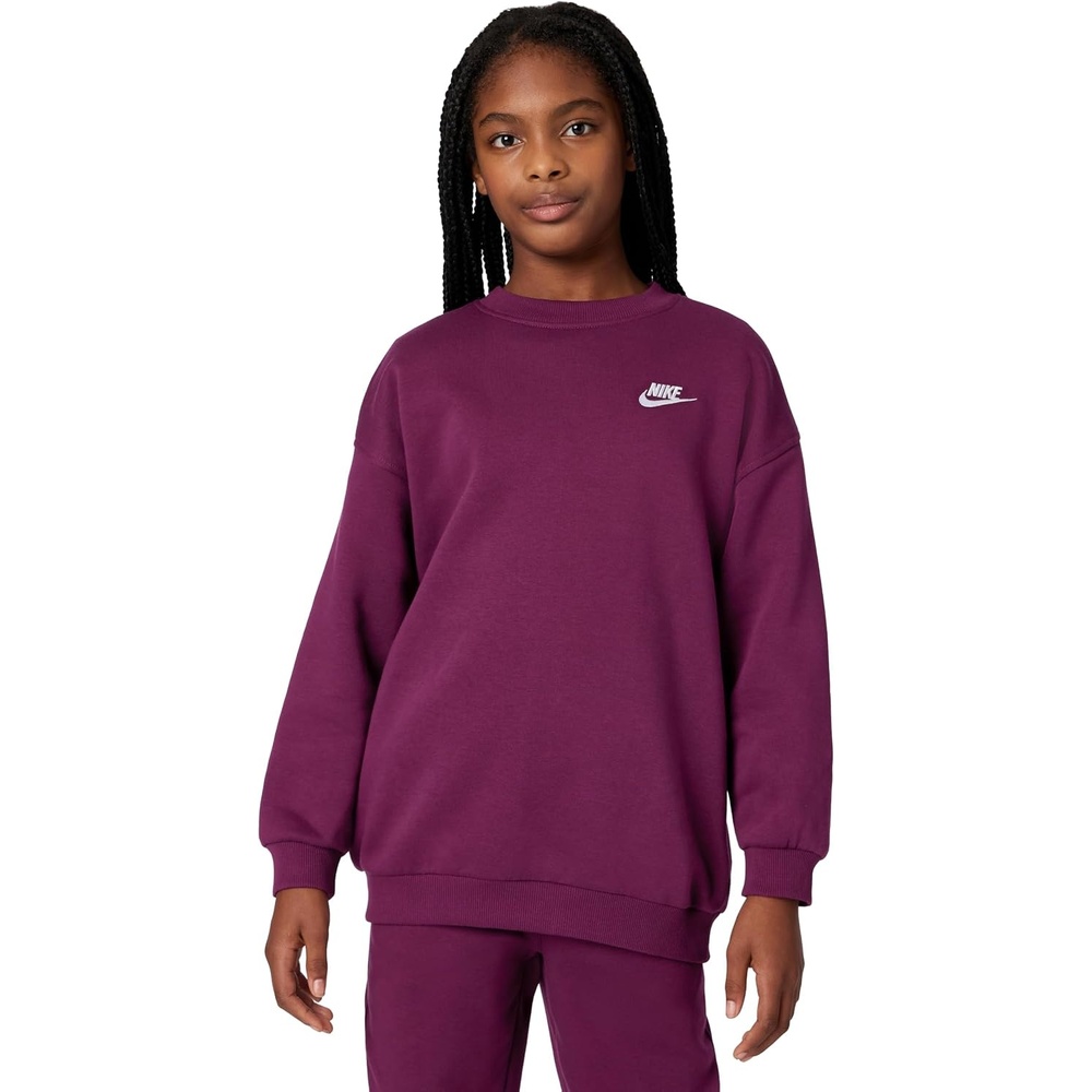 image:imageNike Unisex Big Kids Sportswear Club Fleece Oversized Sweatshirt Boys and GirlsBordeauxWhite
