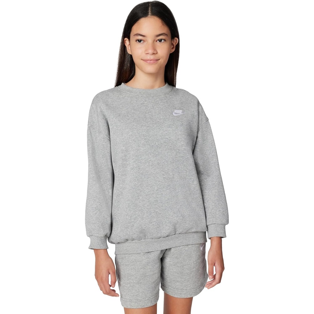 image:imageNike Unisex Big Kids Sportswear Club Fleece Oversized Sweatshirt Boys and GirlsDark Grey HeatherWhite
