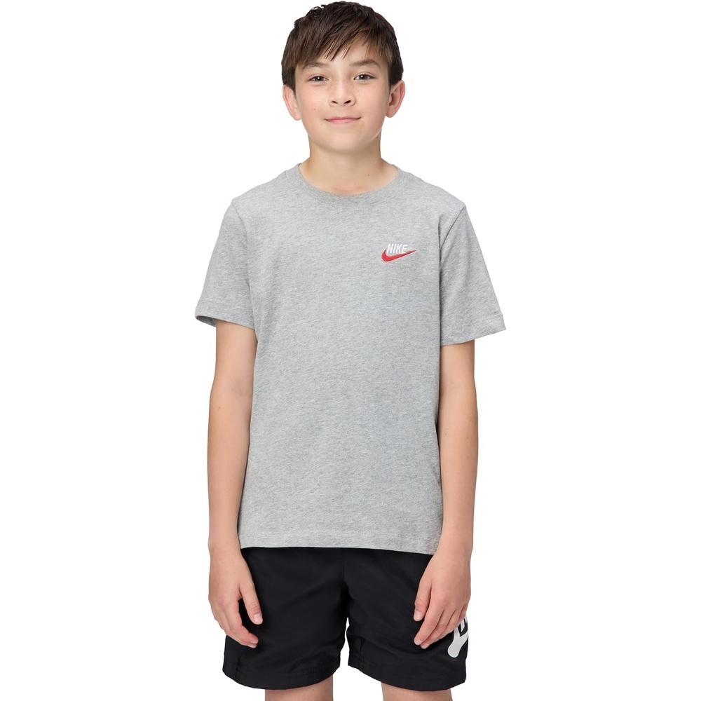 image:imageNike Unisex Big Kids Sportswear Club TShirt  Boys and GirlsDark Grey HeatherWhiteUniversity Red