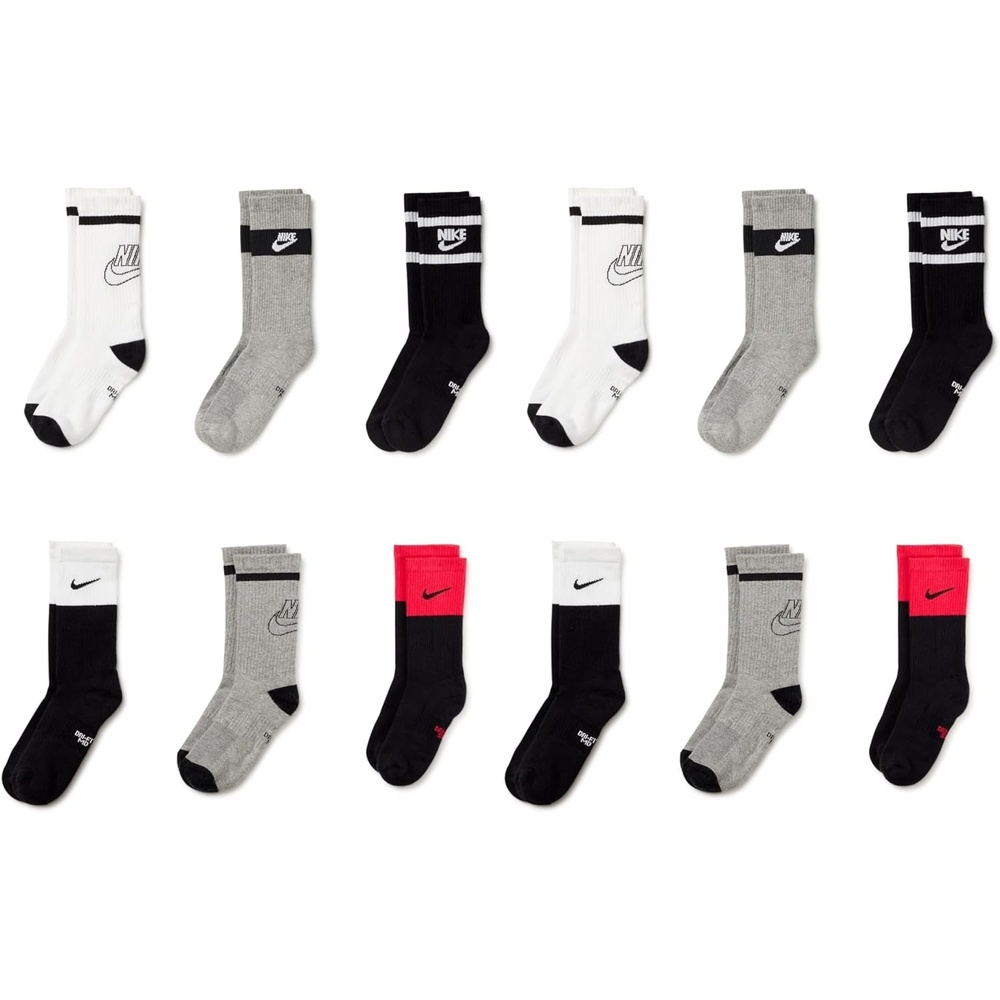 image:imageNike Unisex Kids Everyday Cushioned Crew Socks 6Pack  Boys and Girls