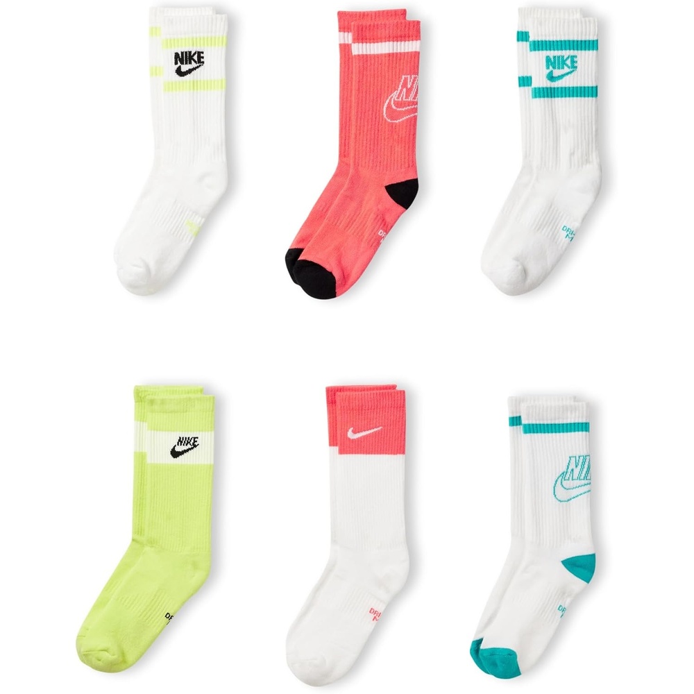 image:imageNike Unisex Kids Everyday Cushioned Crew Socks 6Pack Boys and GirlsTealLimeCoral