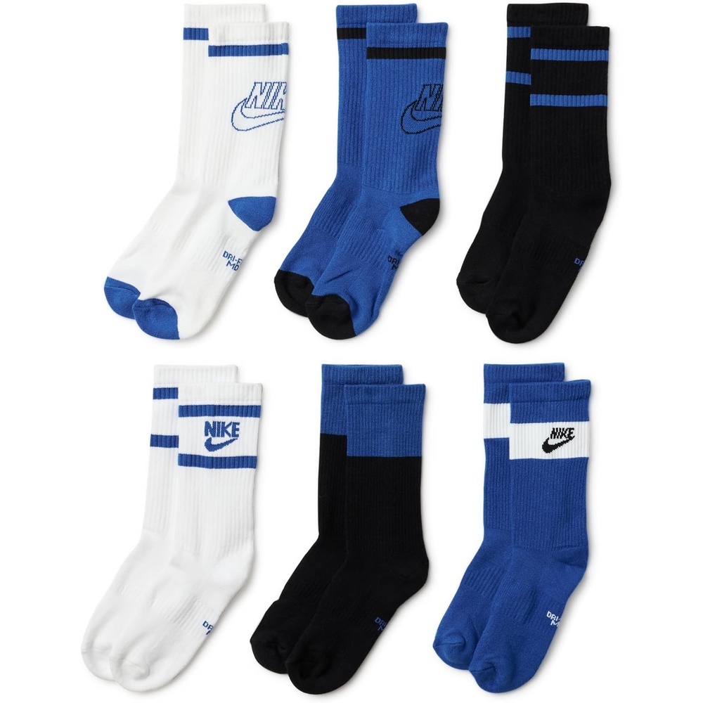 image:imageNike Unisex Kids Everyday Cushioned Crew Socks 6Pack Boys and GirlsWhiteBlackGame Royal