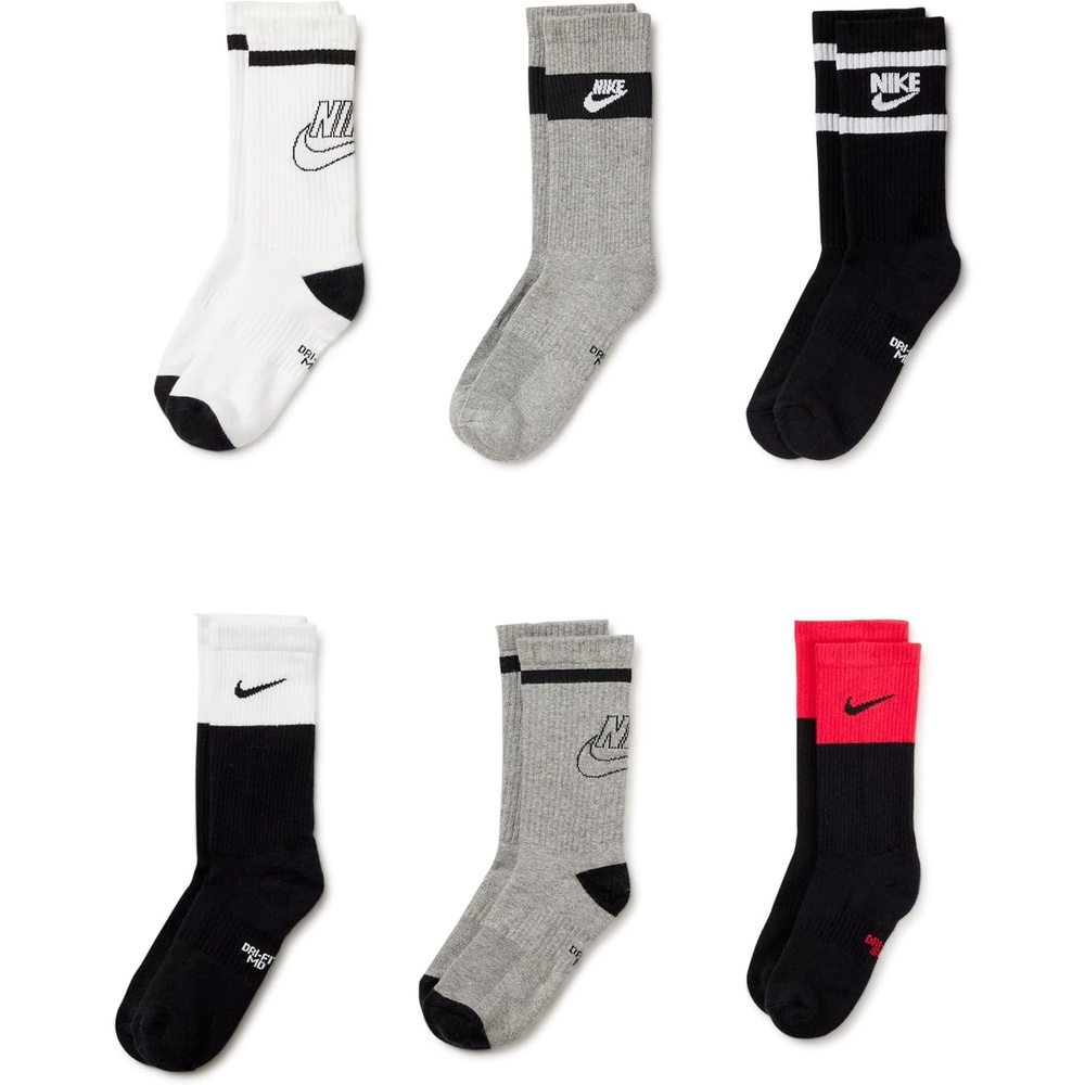 image:imageNike Unisex Kids Everyday Cushioned Crew Socks 6Pack Boys and GirlsWhiteBlackGrey