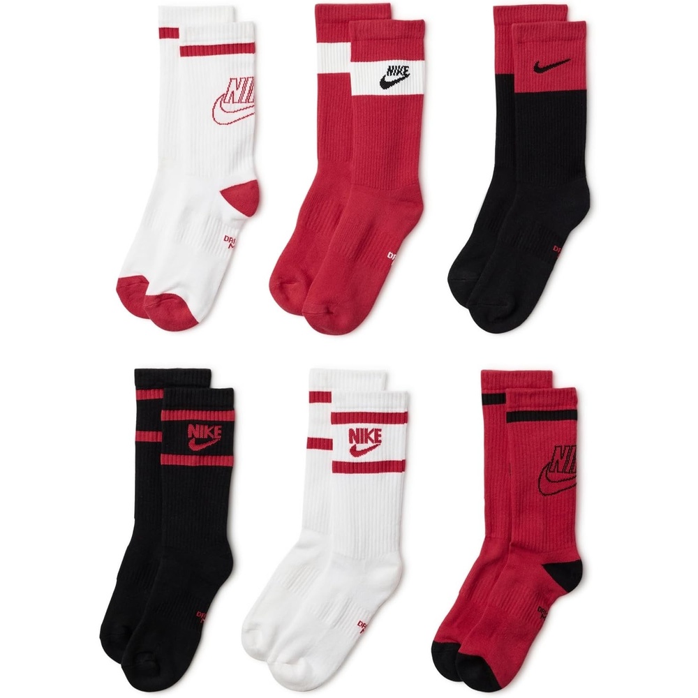 image:imageNike Unisex Kids Everyday Cushioned Crew Socks 6Pack Boys and GirlsWhiteBlackUniversity Red