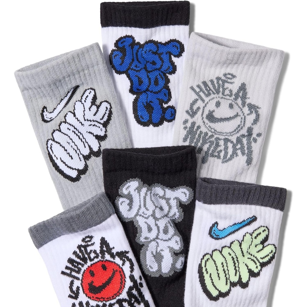 image:imageNike Unisex Kids Everyday Cushioned Crew Socks 6Pack  Boys and GirlsWhiteLight Smoke GreyLight CrimsonPure PlatinumGame RoyalBlack