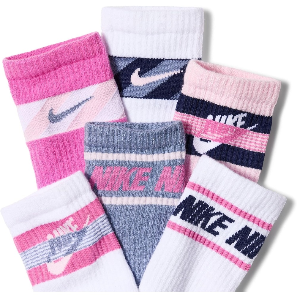 image:imageNike Unisex Kids Everyday Cushioned Crew Socks 6Pack  Boys and GirlsWhitePink FoamAshen SlatePlayful Pink