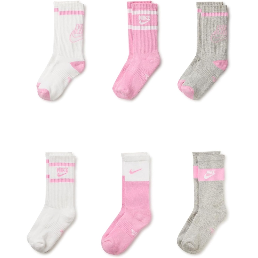 image:imageNike Unisex Kids Everyday Cushioned Crew Socks 6Pack Boys and GirlsWhitePinkGrey