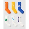 Nike Unisex Kids’ Everyday Cushioned Crew Socks (6-Pack) | Boys and Girls(White/Yellow/Blue/Multicolor)