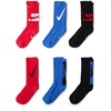 Nike Unisex Kids’ Everyday Cushioned Crew Socks (6-Pack) | Boys and Girls(Black/Red/Blue/Multicolor)