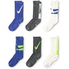 Nike Unisex Kids’ Everyday Cushioned Crew Socks (6-Pack) | Boys and Girls(White/Grey/Blue/Multicolor)