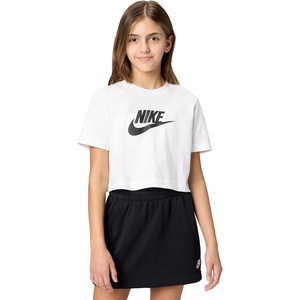 Nike Girls’ Sportswear Cropped T-Shirt (Large Swoosh Logo)(White)