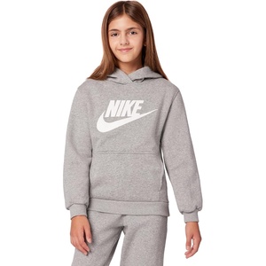 Nike Unisex Big Kids’ Sportswear Club Fleece Hoodie – Boys and Girls Sweatshirt(Dark Grey Heather/White)