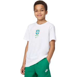 Nike Unisex Big Kids’ Sportswear Club World Cup T-Shirt – Boys and Girls((Brazil) White)
