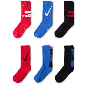 Nike Unisex Kids’ Everyday Cushioned Crew Socks (6-Pack) | Boys and Girls(Black/Red/Blue/Multicolor)