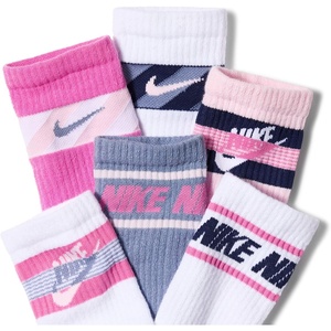 Nike Unisex Kids’ Everyday Cushioned Crew Socks (6-Pack) | Boys and Girls(White/Pink Foam/Ashen Slate/Playful Pink)