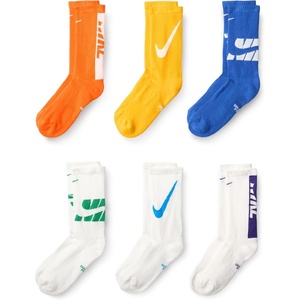 Nike Unisex Kids’ Everyday Cushioned Crew Socks (6-Pack) | Boys and Girls(White/Yellow/Blue/Multicolor)