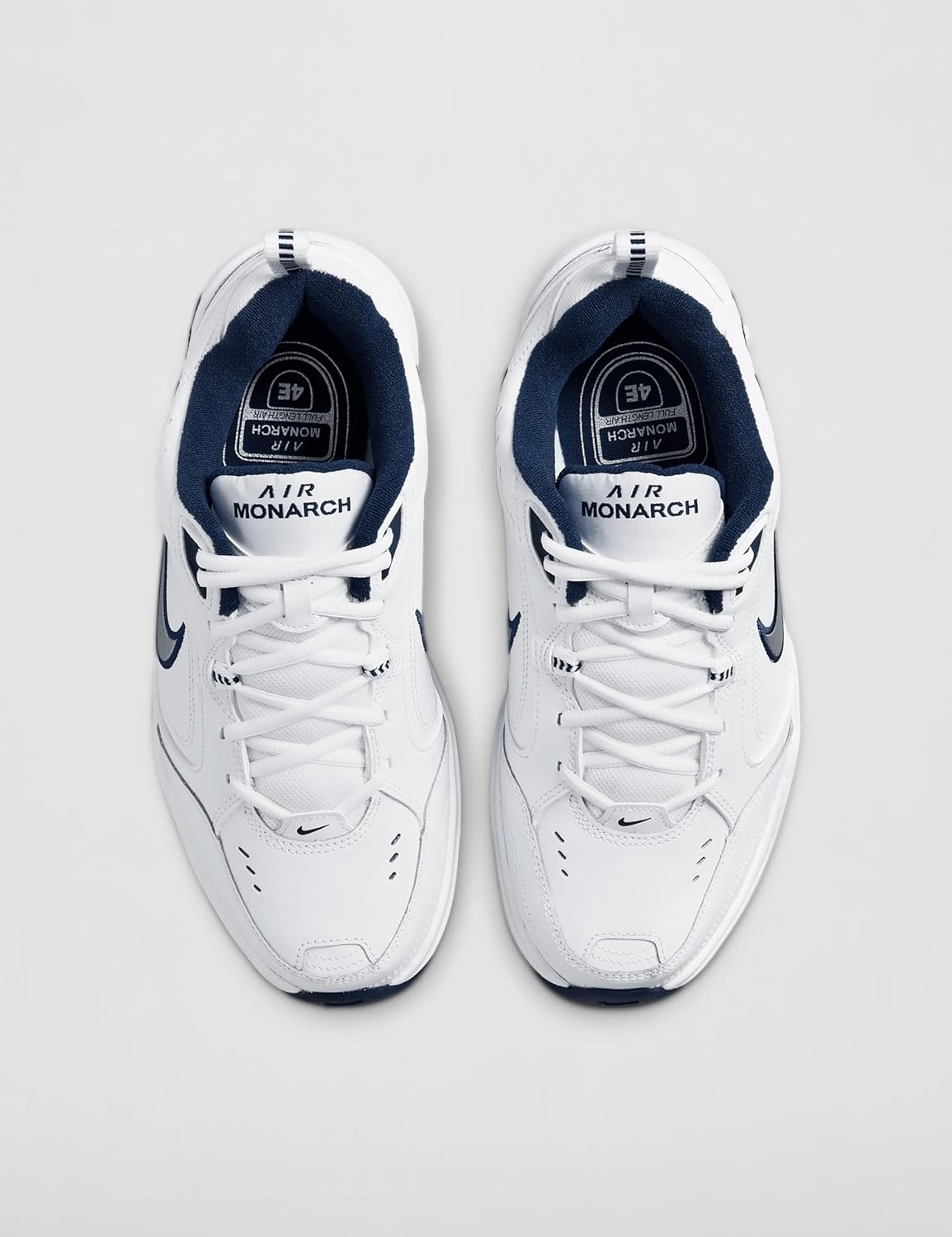 image:imageNike Mens Air Monarch IV TrainingWorkout Shoes CrossTraining ShoesWhiteMetallic SilverMidnight Navy