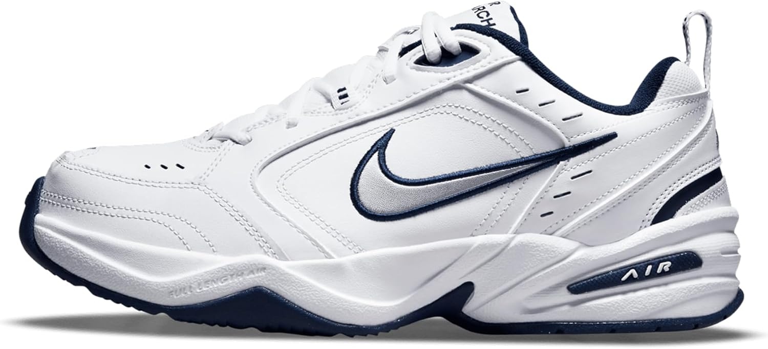 image:imageNike Mens Air Monarch IV TrainingWorkout Shoes CrossTraining ShoesWhiteMetallic SilverMidnight Navy