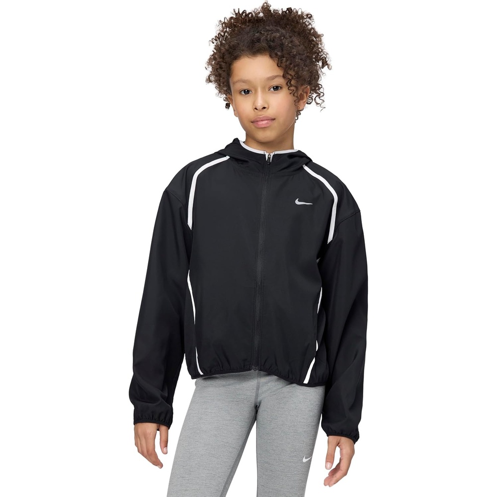 image:imageNike Girls Tempo Repel WaterRepellant Running JacketBlackBlackWhiteReflective Silver